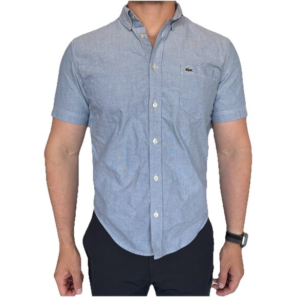 Lacoste Men’s Light Blue Oxford Short Sleeve Shirt Logo Medium Preppy Old Money - Picture 1 of 12